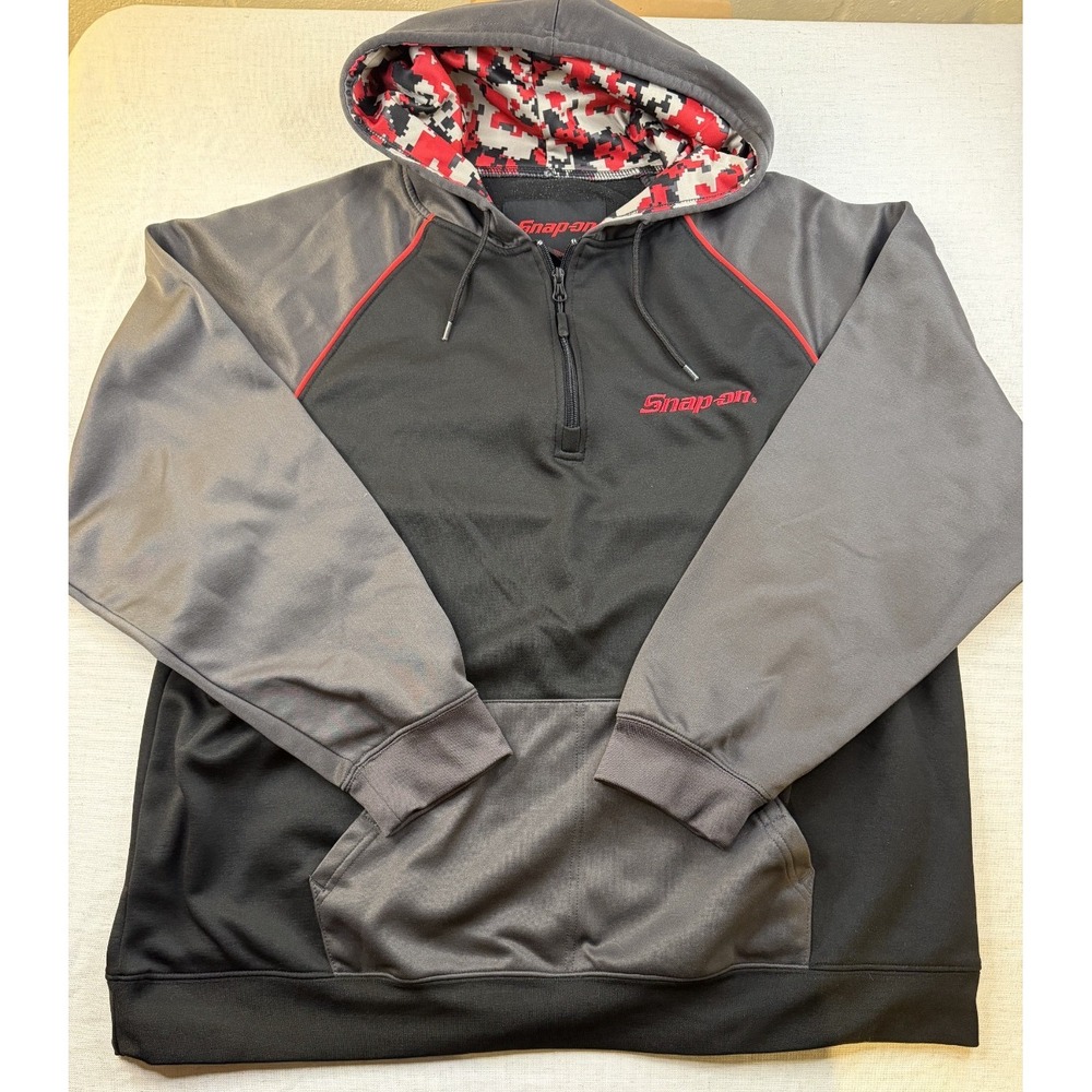 Snap-On Tools 1/4 Zip Pullover Fleece Hoodie Mens XL Gray Red Camo Pullover